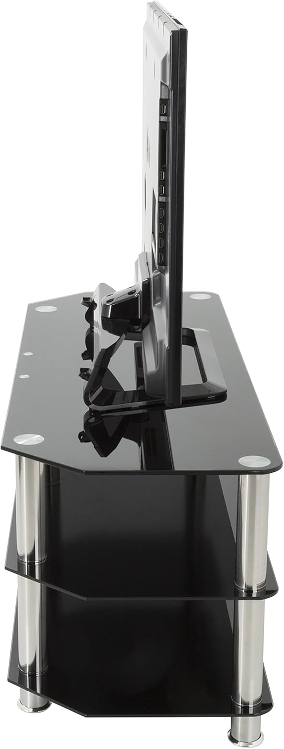 Black Glass Chrome Leg TV Stand with Cable Management X54539