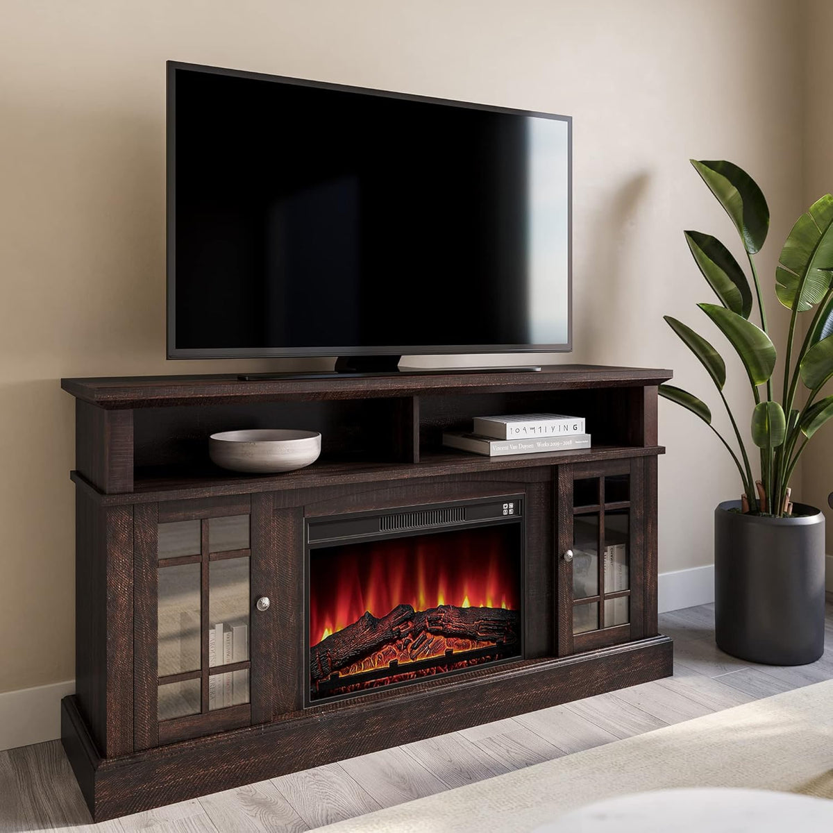 Rustic Electric Fireplace TV Stand for TVs up to 65 Inches K652