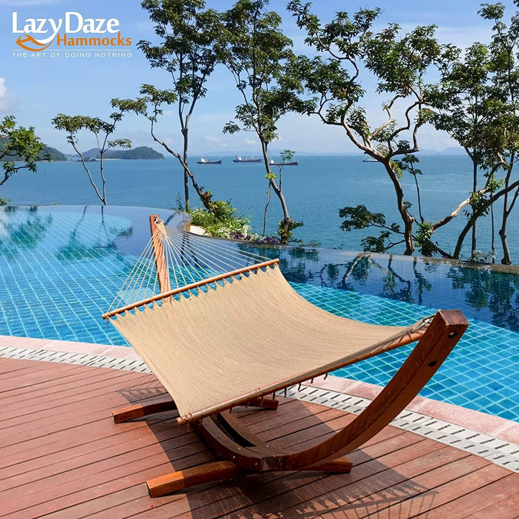 2-Person Hand Woven Polyester Rope Hammock with Spreader Bars Tan R12370