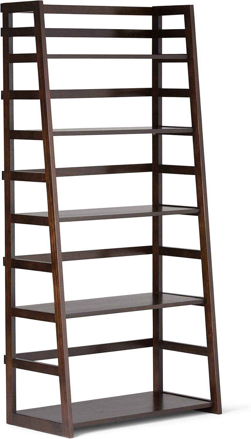 Black 5 Shelf Solid Wood Ladder Shelf Bookcase E53392