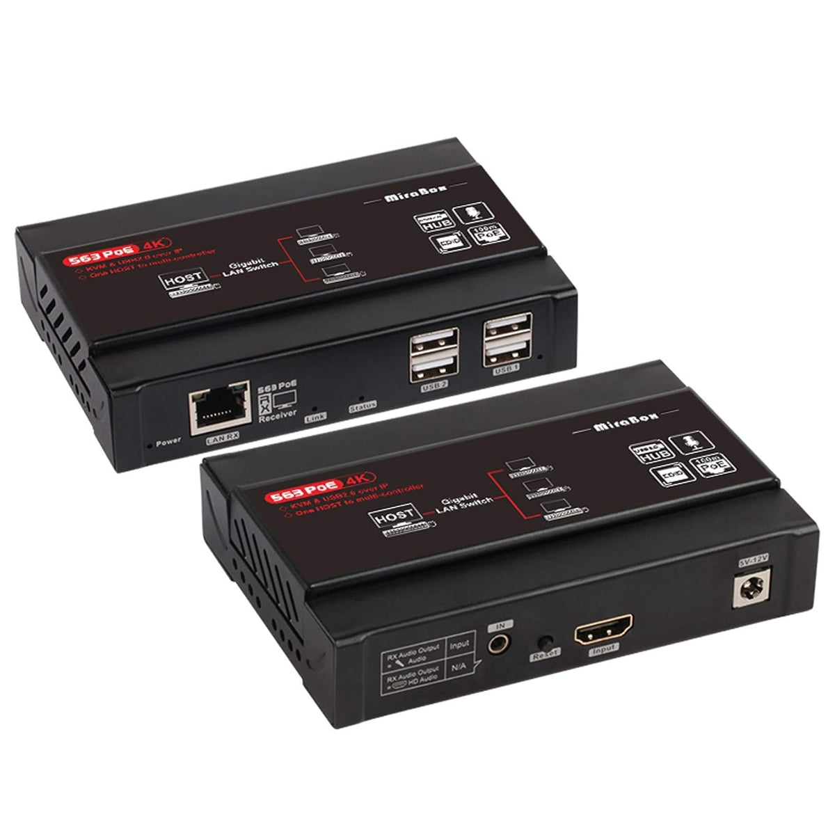HDMI USB KVM Extender, 80m 1080P@60Hz Over Rj45 Cat5 Cat5e Cat6 Cat6e, USB2.0 * 2, Transmitter and Receiver B980906