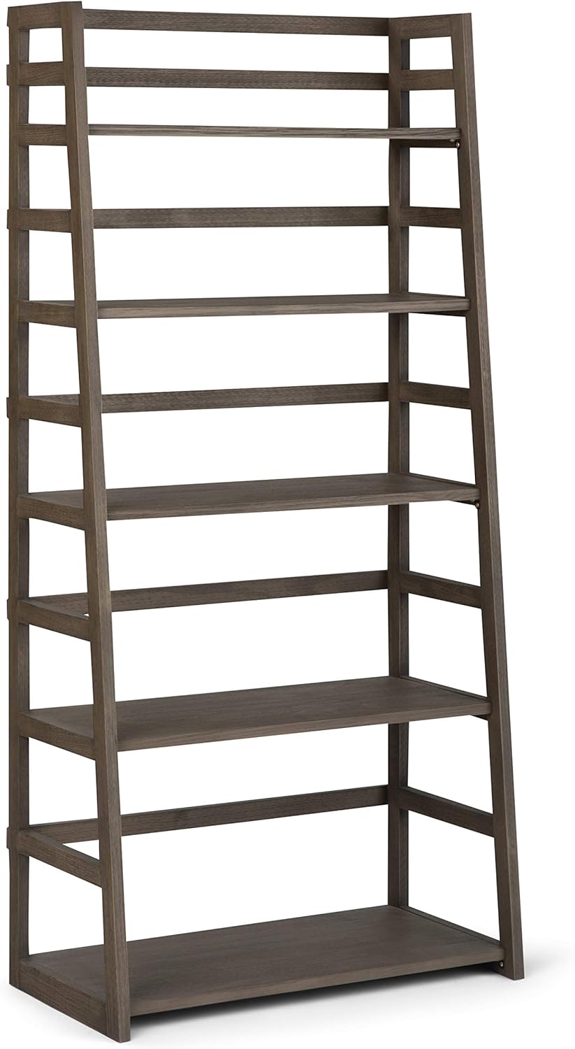 Black 5 Shelf Solid Wood Ladder Shelf Bookcase E53392