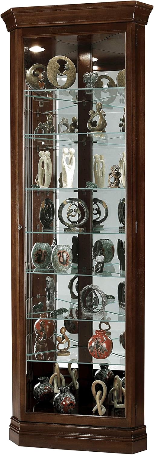 Cherry Bordeaux Corner Curio Cabinet with Seven Glass Shelves Q90818