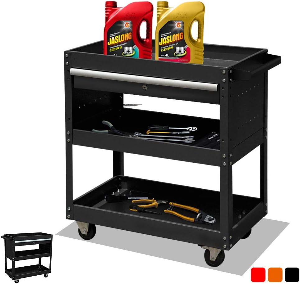 Black Tool Cart with Wheels and Drawers O1586