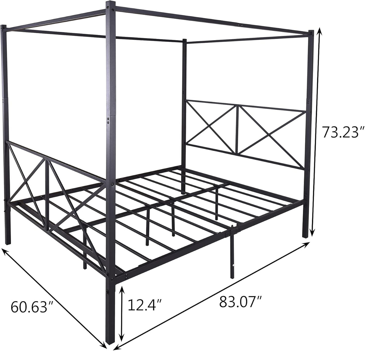 Queen Size Black Metal Canopy Bed Frame O2620