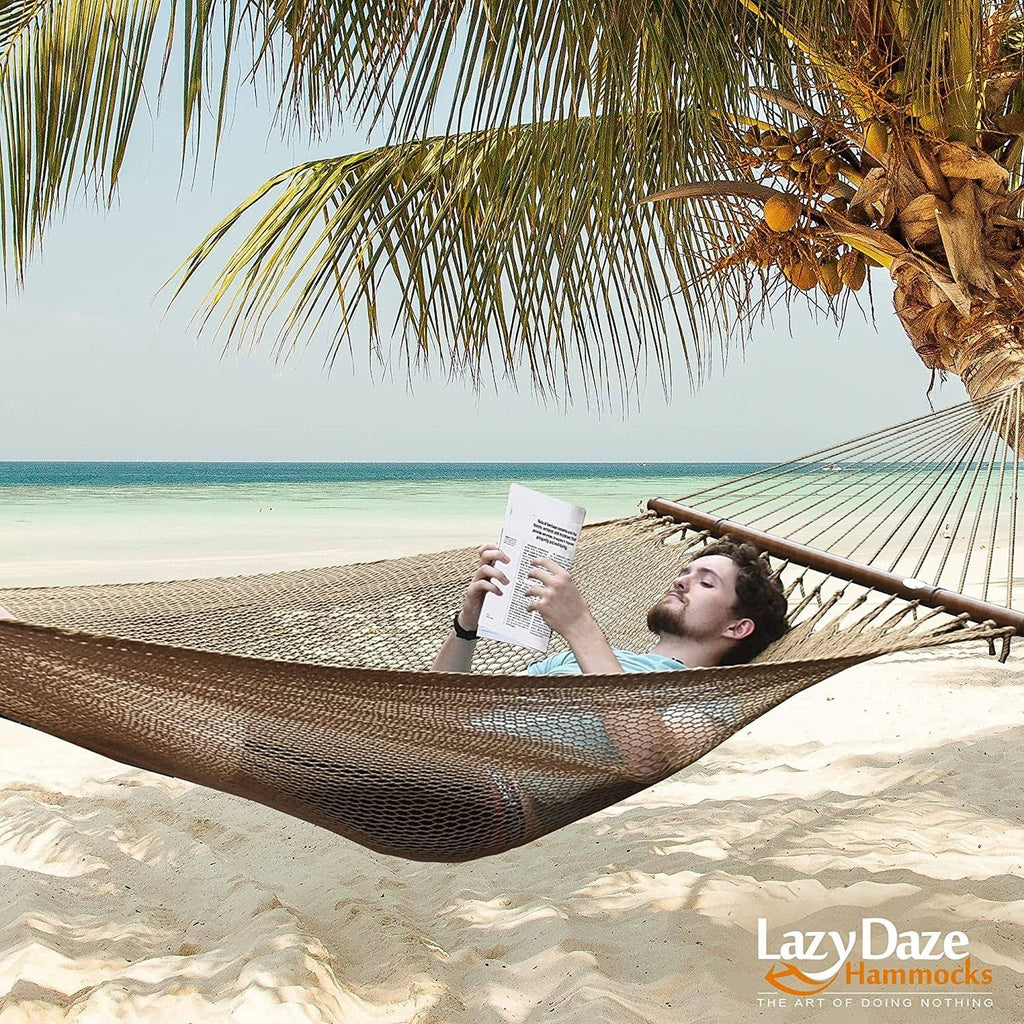 2-Person Hand Woven Polyester Rope Hammock with Spreader Bars Tan R12370