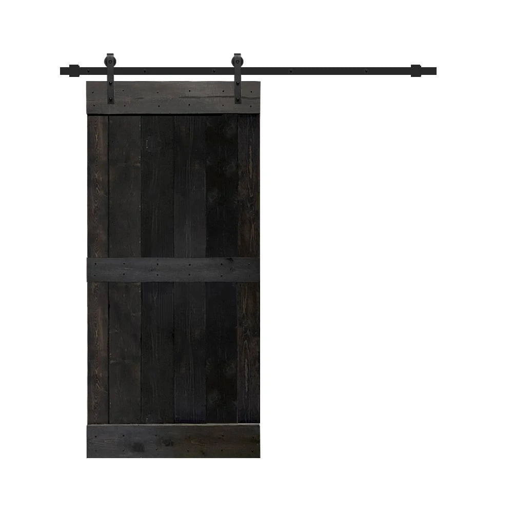 Charcoal Black Stained Solid Pine Wood Interior Sliding Barn Door with Hardware Kit W31488