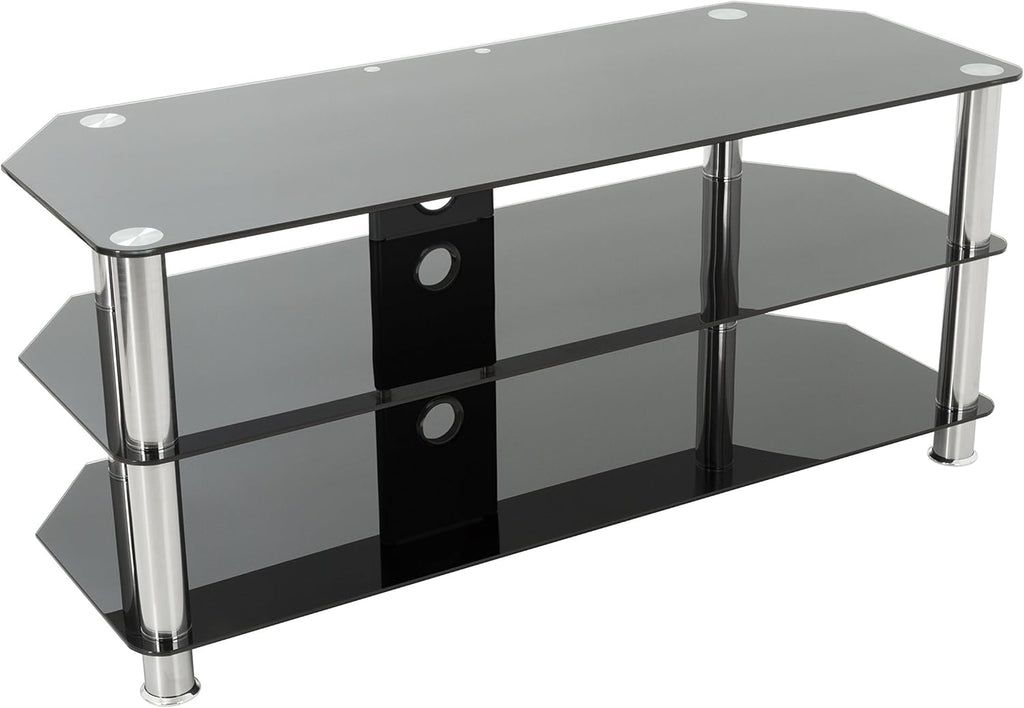 Black Glass Chrome Leg TV Stand with Cable Management X54539