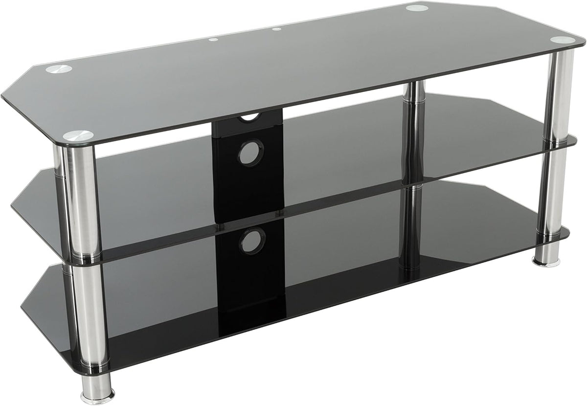 Black Glass Chrome Leg TV Stand with Cable Management X54539