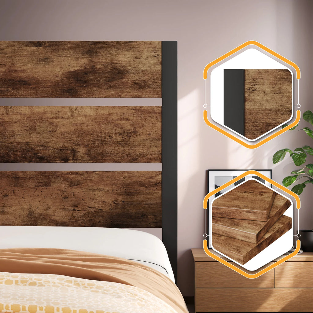Queen Bed Frame with Wood Headboard and Footboard L812427