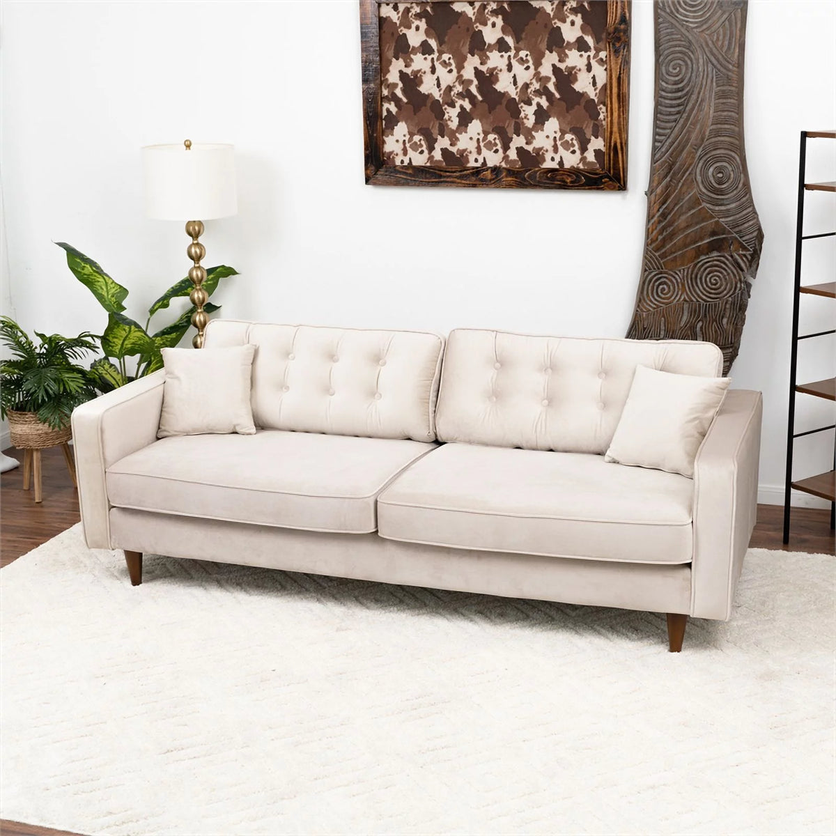 Beige Velvet Living Room Couch E65152