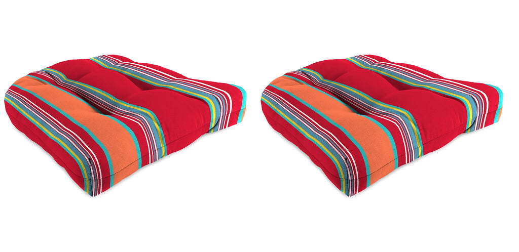 Mulberry Red Stripe Square Tufted Outdoor Wicker Seat Cushion 2 Pack S36022