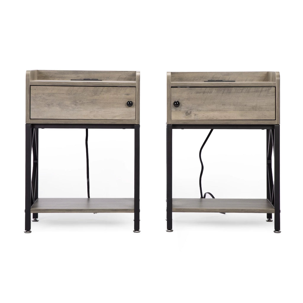 Set of 2 Night Stand with USB Port and Storage Shelf W89856