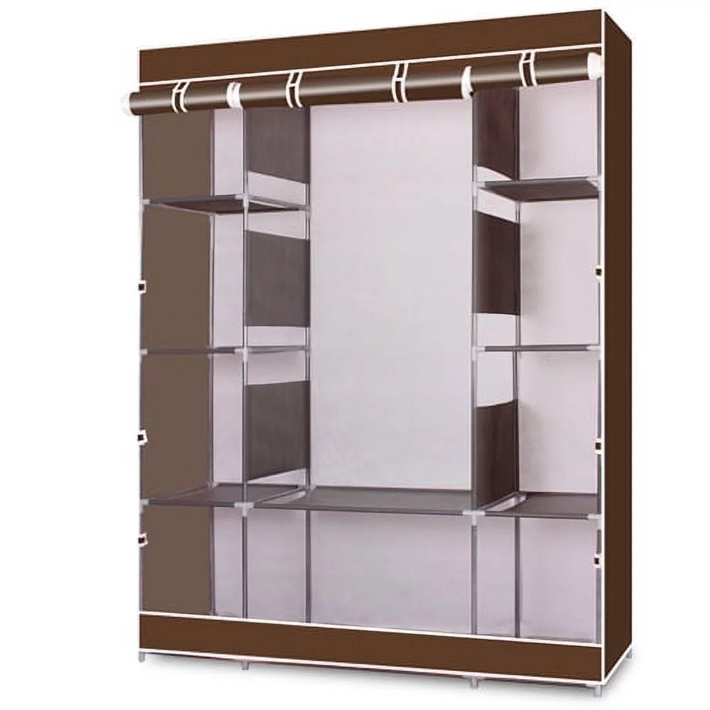 4-Tier Portable Closet Storage Organizer Wardrobe Clothes Rack with Shelves E758