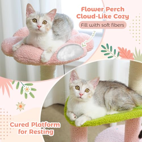 Pink 32” Small Cat Tree with Curved Perch C4549