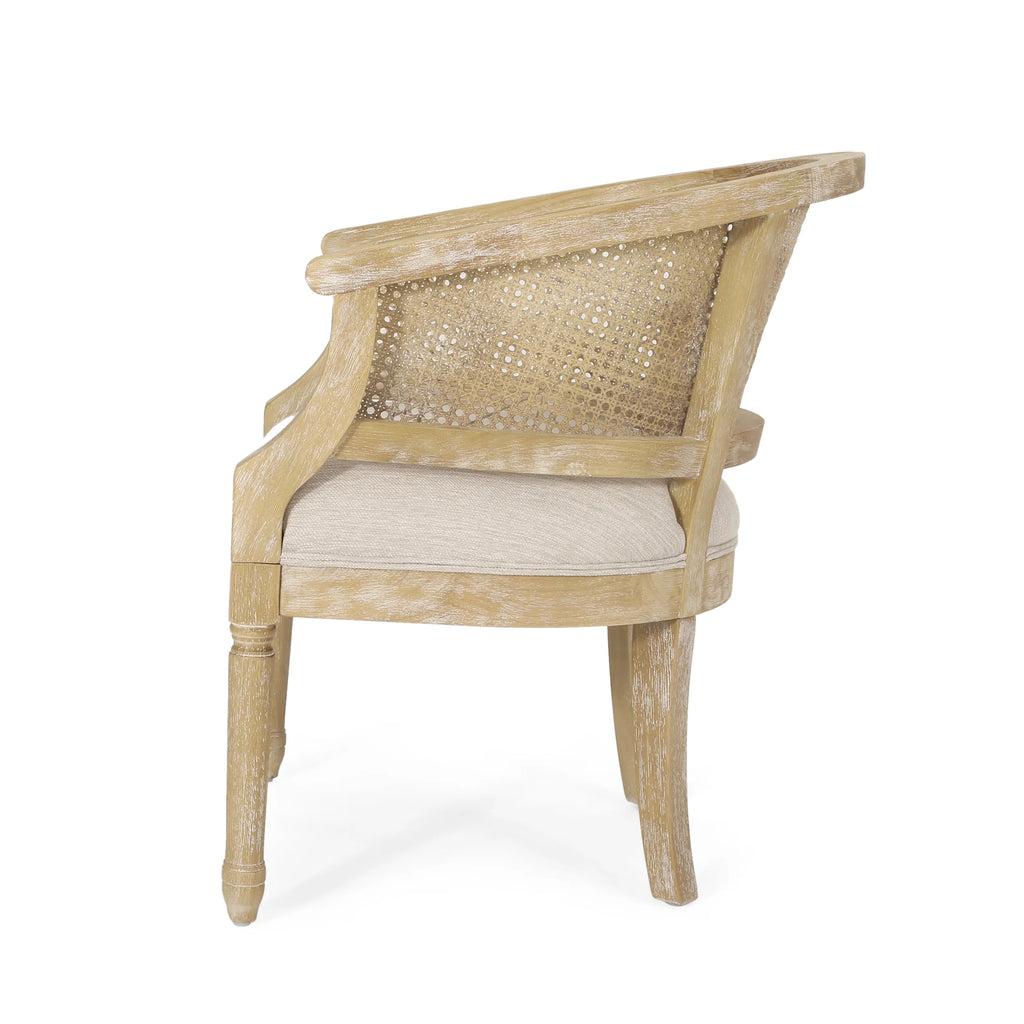 Beige Fabric Upholstered Wood and Cane Accent Chair T428