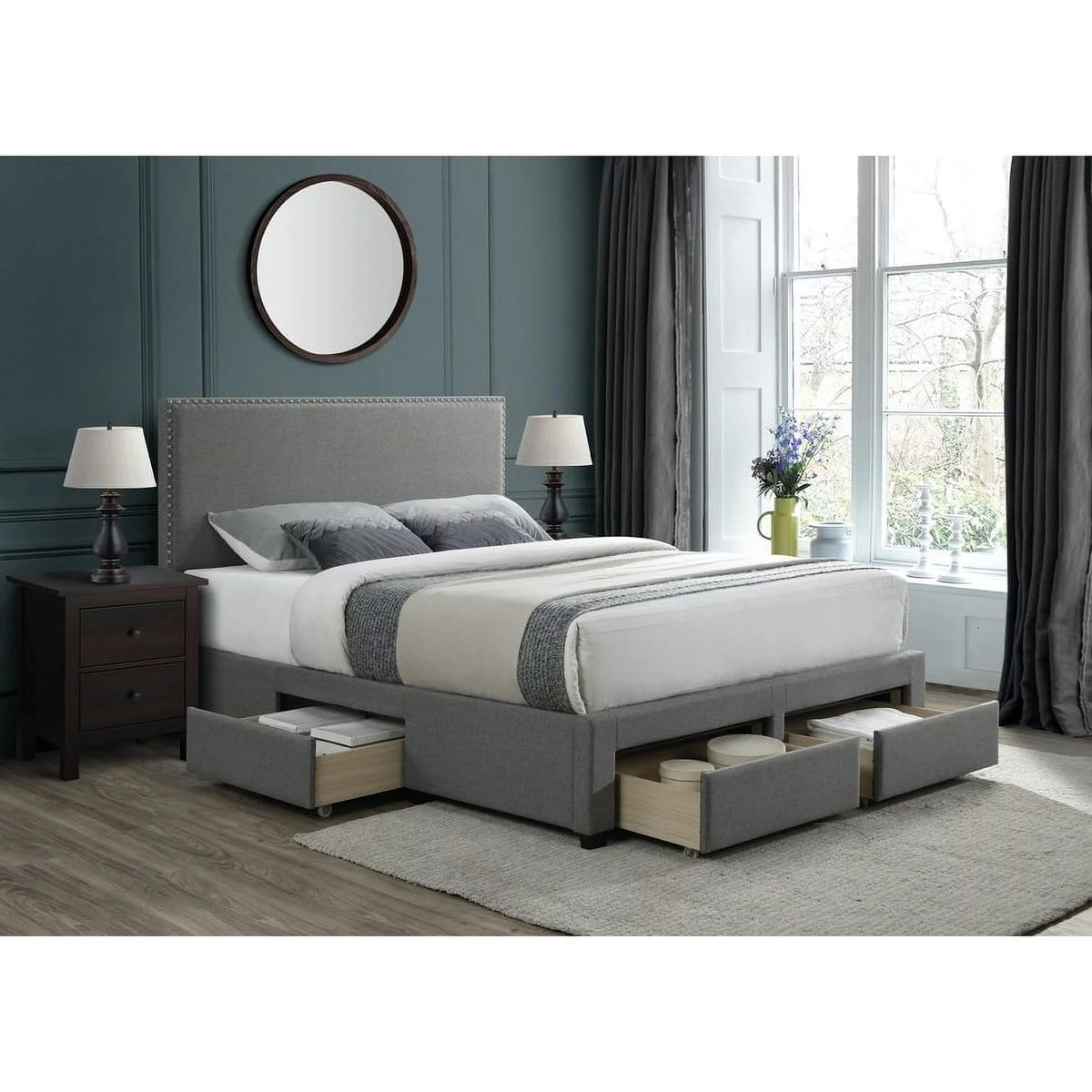 Grey Upholstered Platform Storage Bed Queen V762653