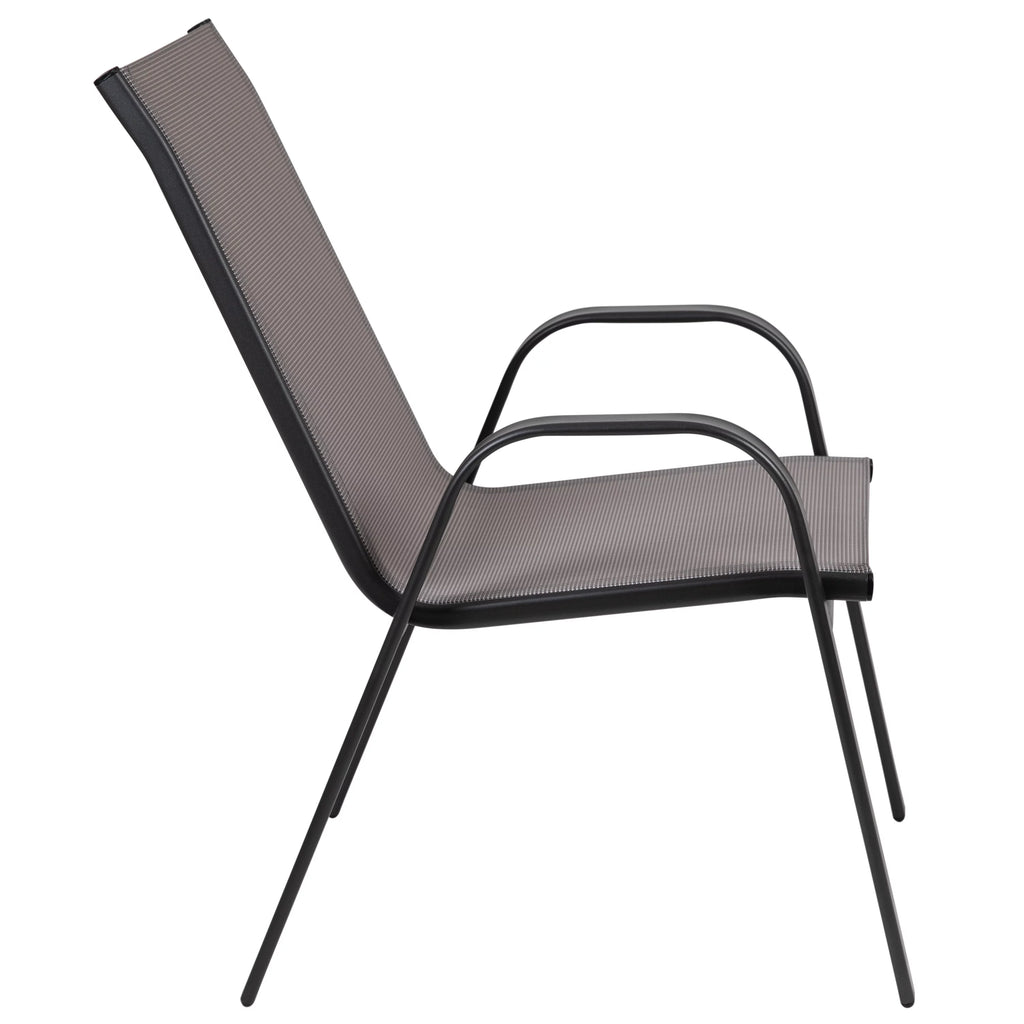 5 Piece Outdoor Patio Dining Set with Tempered Glass Table and 4 Gray Stack Chairs G6222
