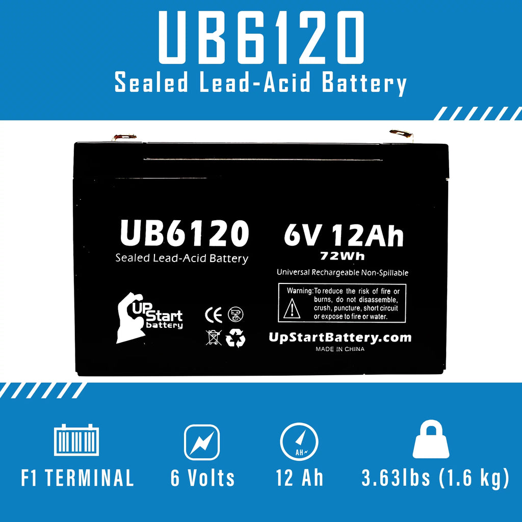 6V 12Ah Sealed Lead Acid Battery with F1 to F2 Terminal Adapters B2062
