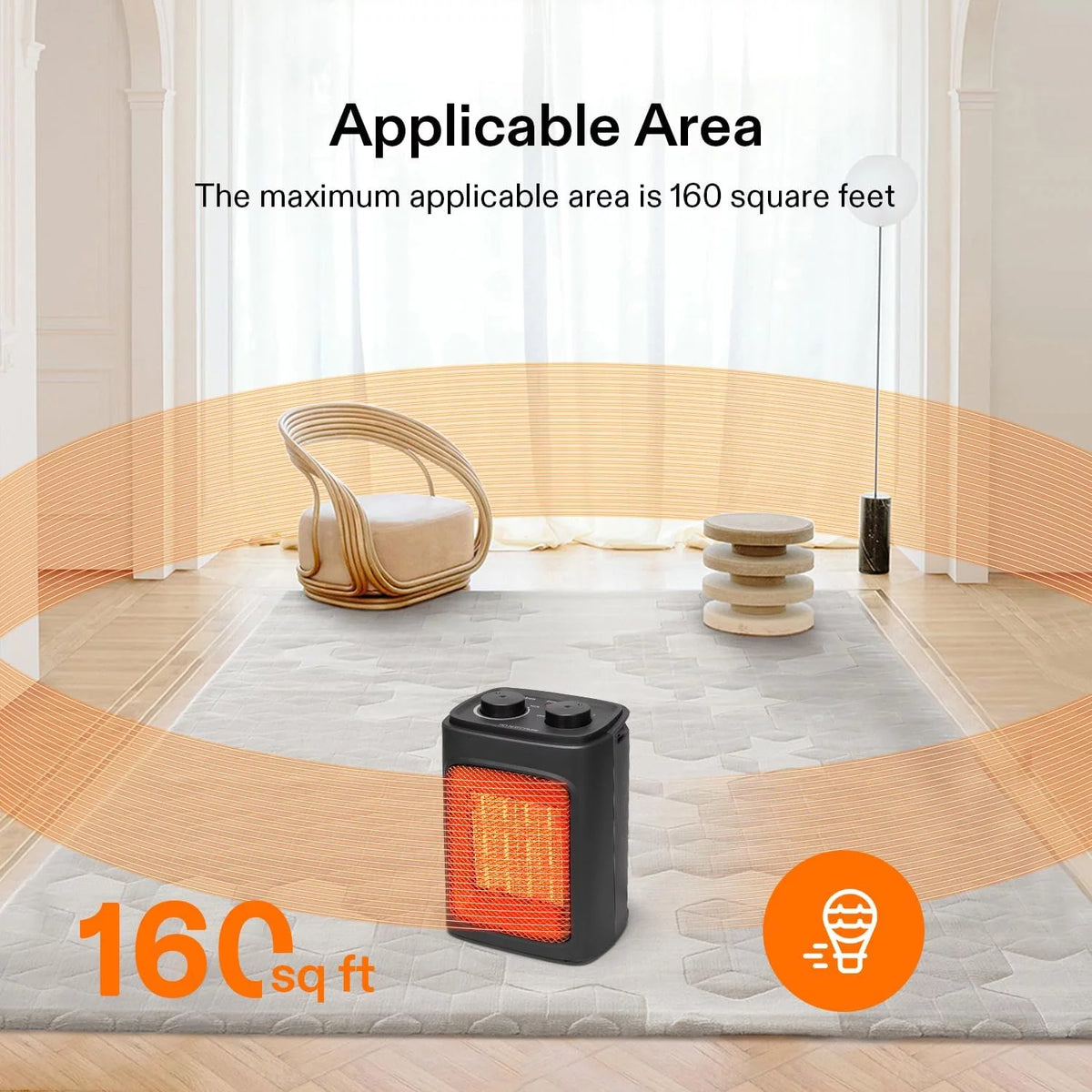 1500W Portable PTC Electric Heater with Adjustable Thermostat W76873