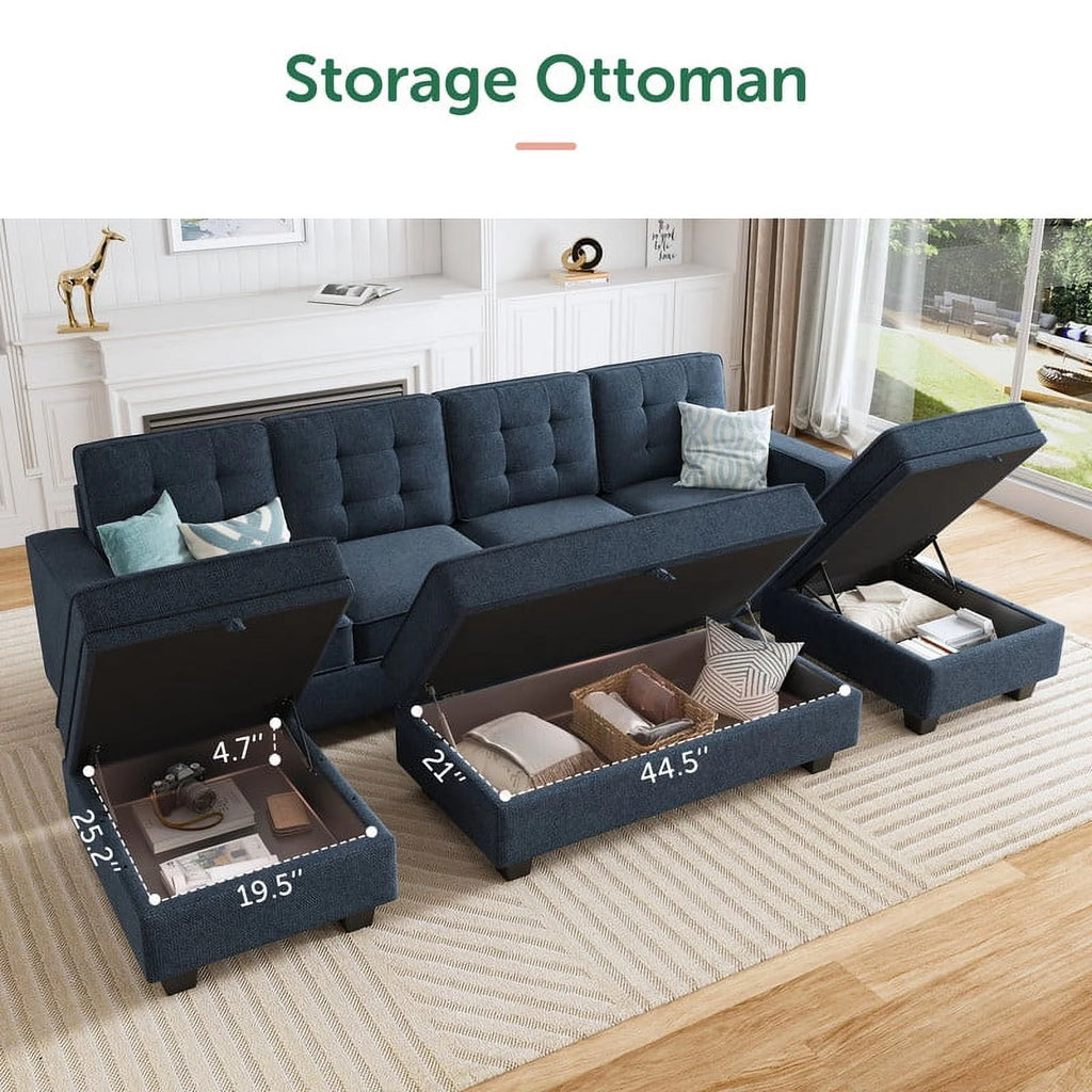 Light Grey Convertible Sectional Sleeper Sofa with Storage O721