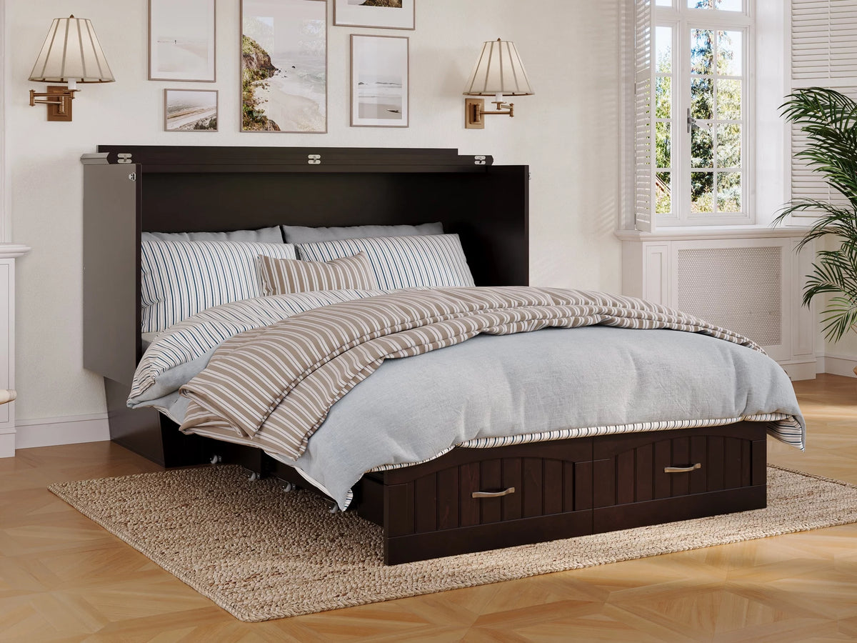 Queen Solid Wood Murphy Bed Chest with Mattress N54944