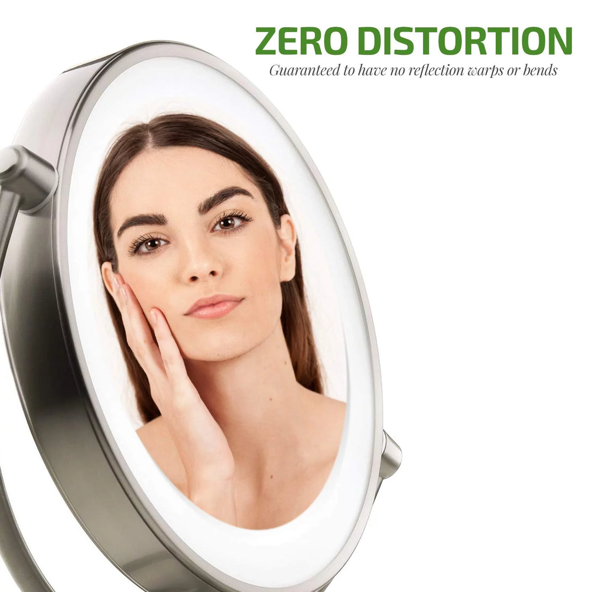 Lighted Makeup Mirror 9.5 Inch 1X 5X Magnifier Dimmable 360 Degree Double Sided LED Acrylic Edge Battery USB Powered Vanity U167052