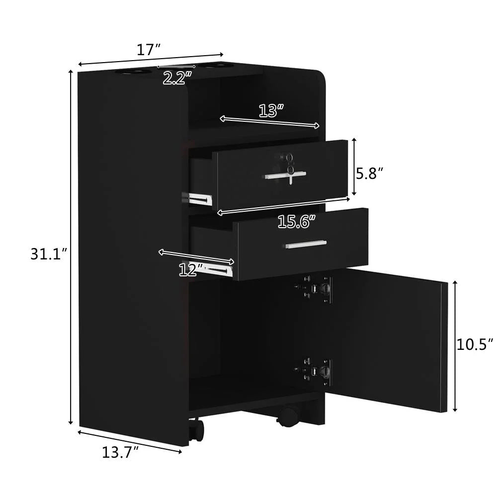 Black Wood Rolling Salon Cabinet Cart B1978