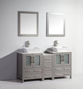 60 in. Grey Double Sink Vanity Cabinet with Ceramic Vessel Sink & Mirror Q15030