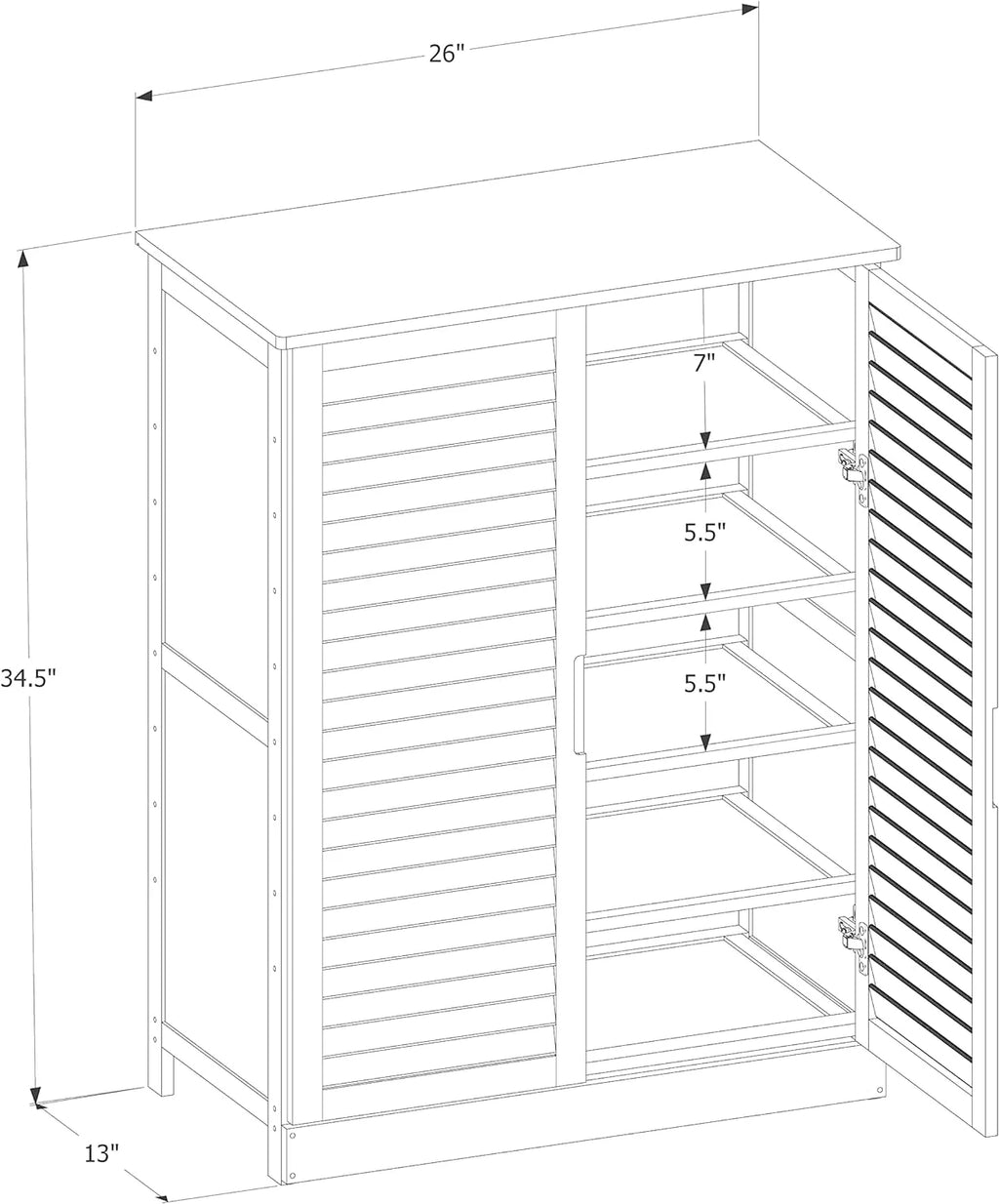 Brown 5 Tier Bamboo Shoe Storage Cabinet with Shutter Doors R825