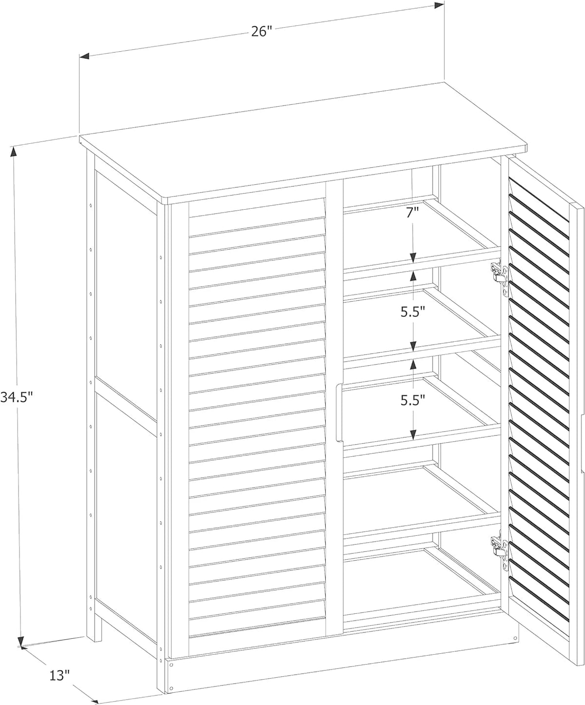 Brown 5 Tier Bamboo Shoe Storage Cabinet with Shutter Doors R825