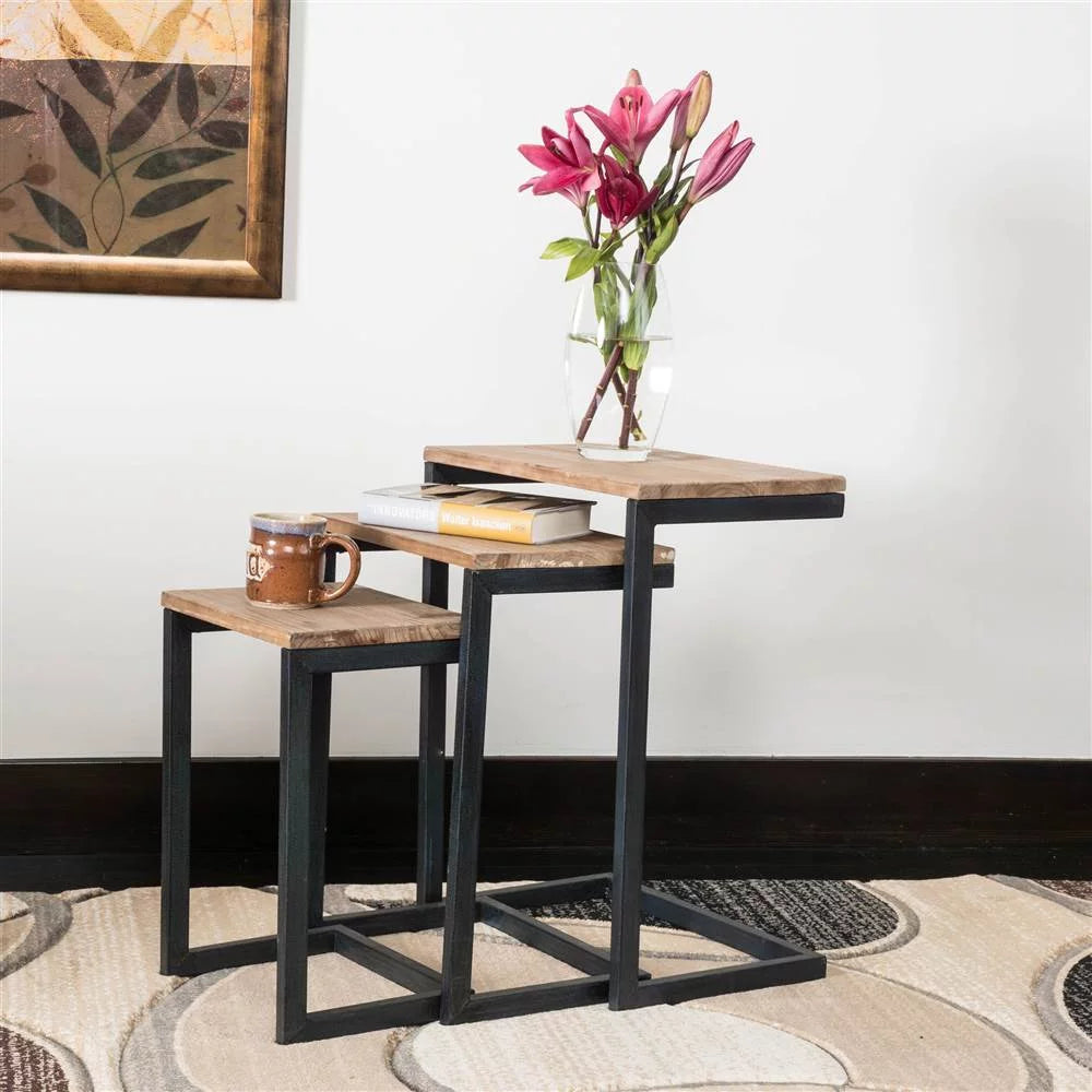 Modern Industrial Firwood Nesting Tables Set of 3 T464