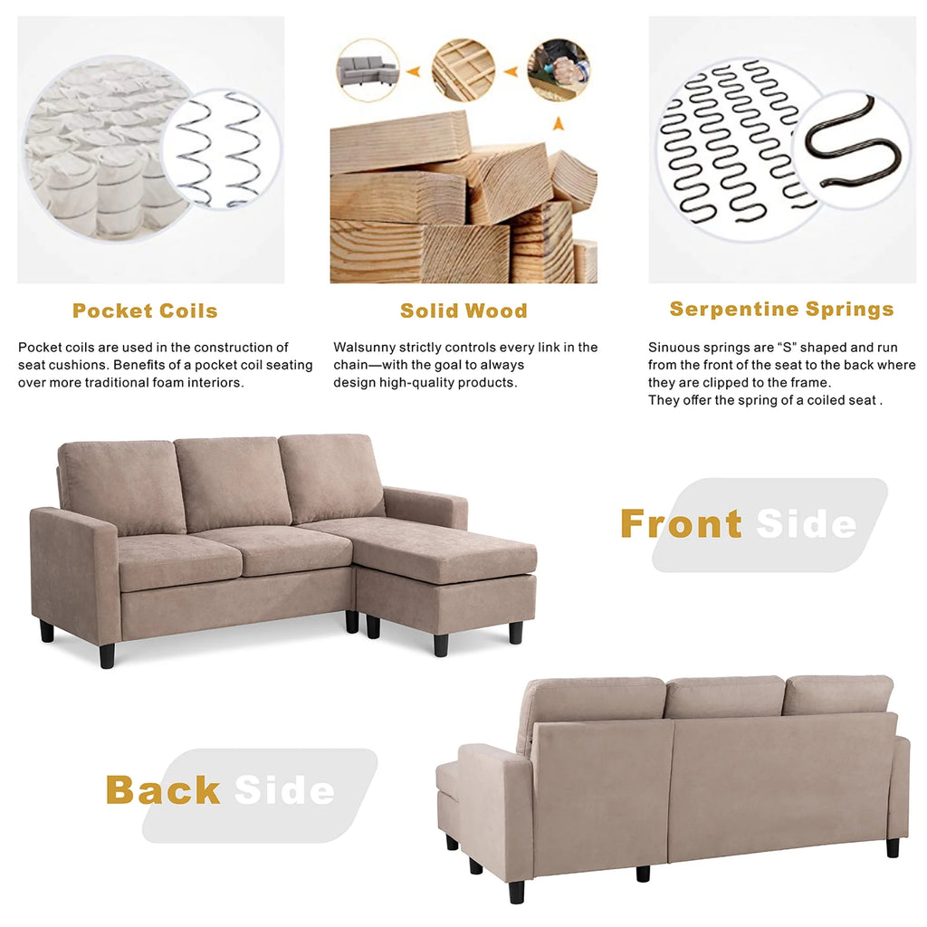 L-Shaped Convertible Sectional Sofa Linen Fabric R29007