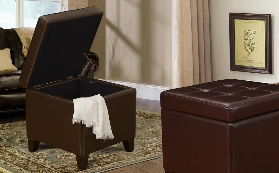 Brown Leather Square Storage Ottoman J673