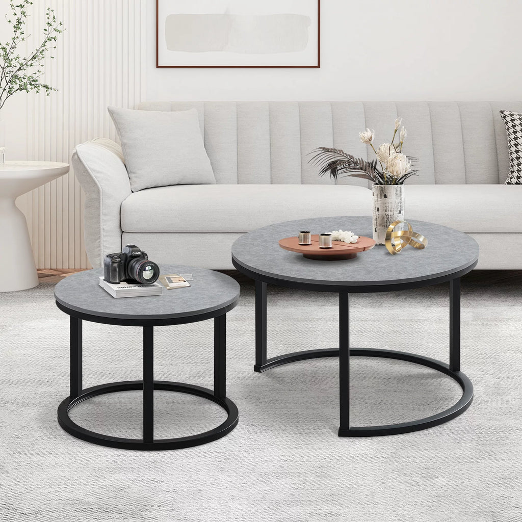Round Nesting Coffee Table Set Metal Frame Gray D299346