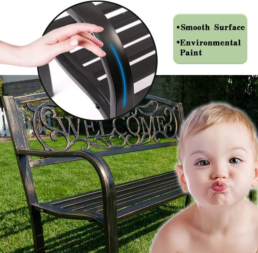 50" Metal Patio Garden Bench with Armrests K303214