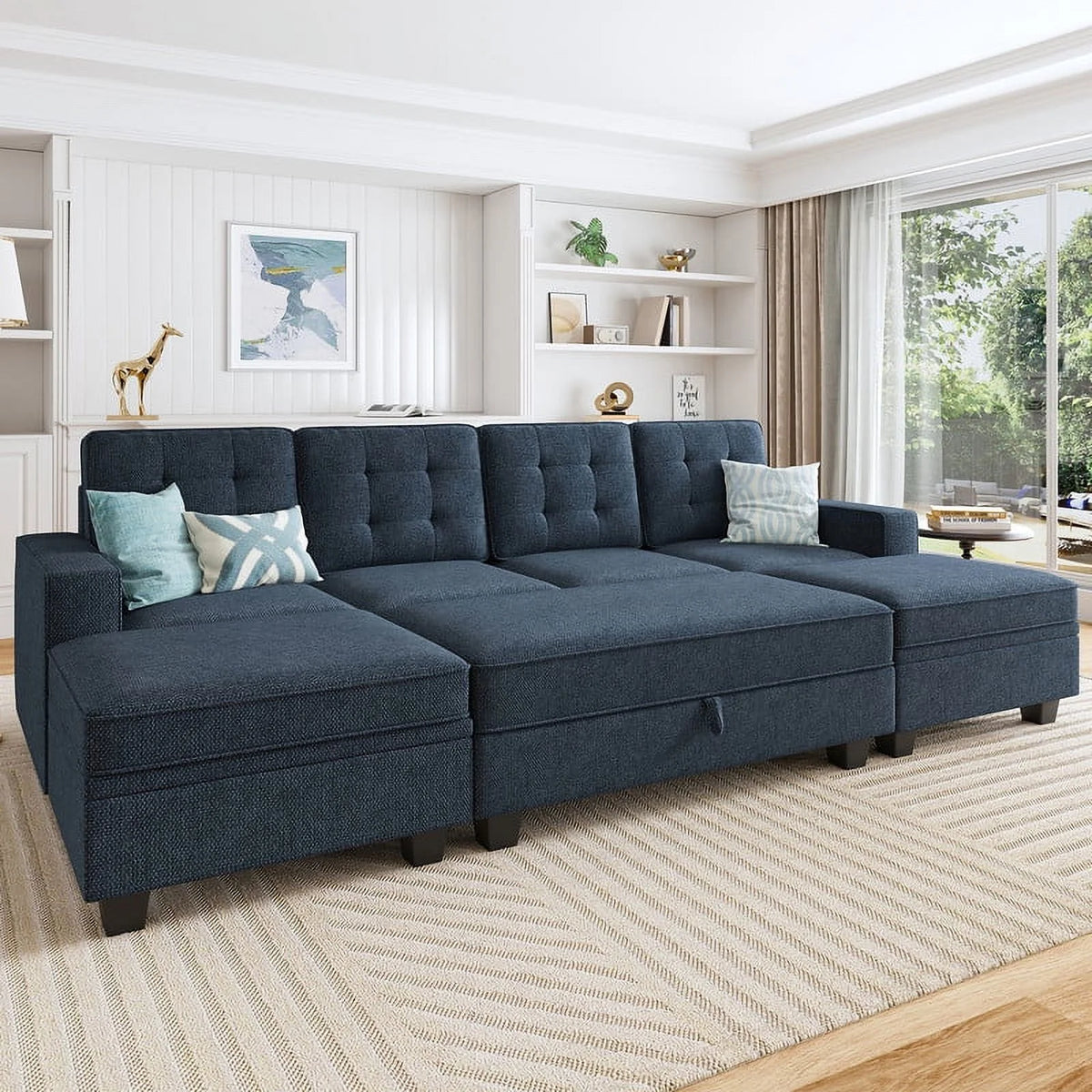 Light Grey Convertible Sectional Sleeper Sofa with Storage O721