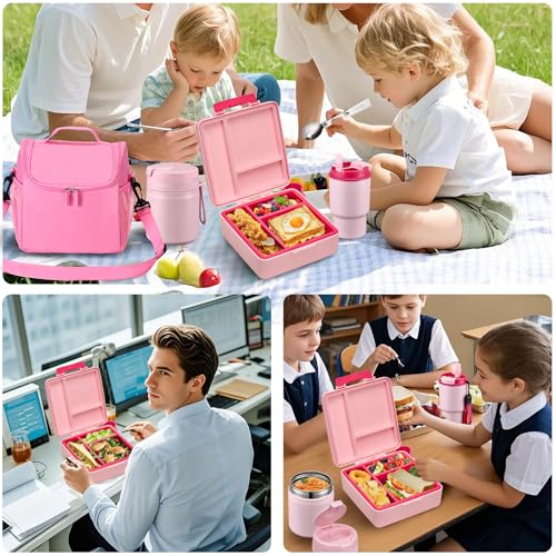 Black 3 Compartment Leak-Proof Bento Lunch Box with Soup Thermo, Tumbler, Lunch Bag and Ice Pack K28647