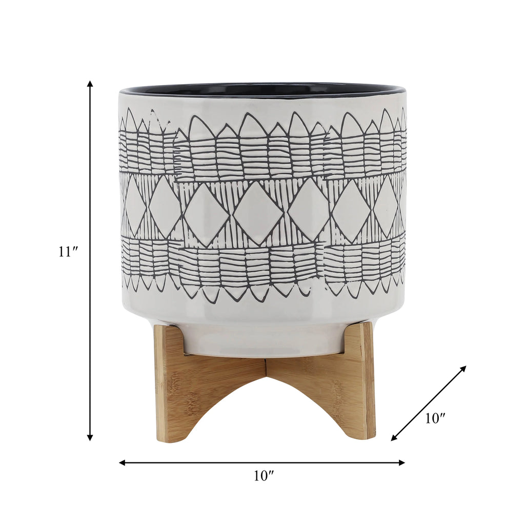 Ceramic Planter On Wooden Stand S85842