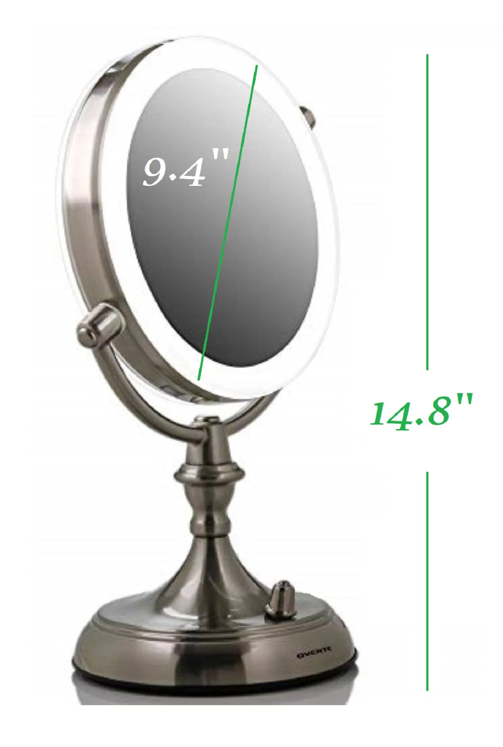 Lighted Makeup Mirror 9.5 Inch 1X 5X Magnifier Dimmable 360 Degree Double Sided LED Acrylic Edge Battery USB Powered Vanity U167052