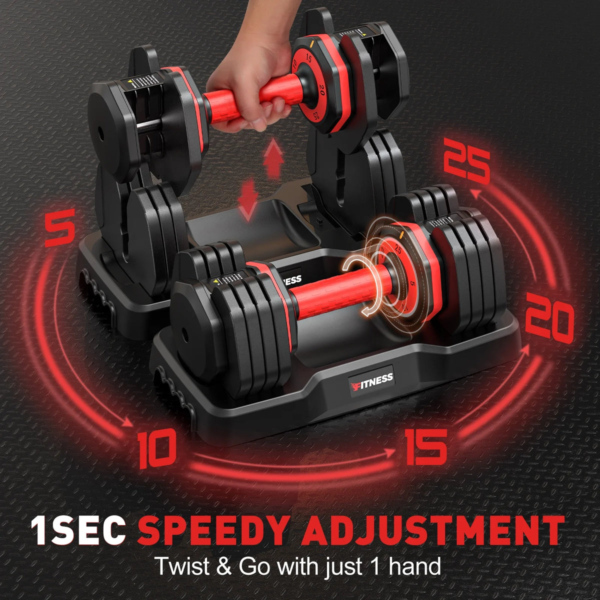 Adjustable Dumbbells Set with Tray, Black K416256