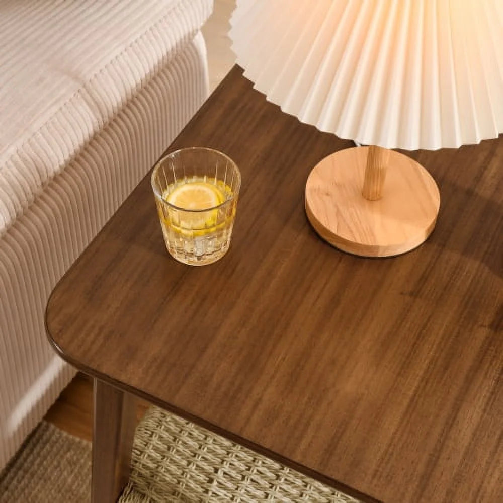 23" Mid-Century Side Table with Woven Shelf M598120