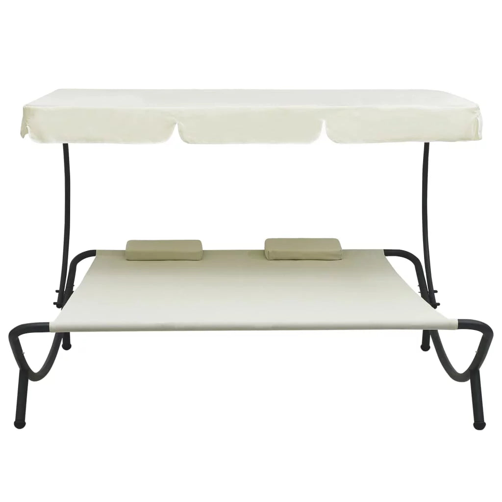 Outdoor Lounge Bed with Canopy and Pillows Fabric Steel Frame Cream Z2790