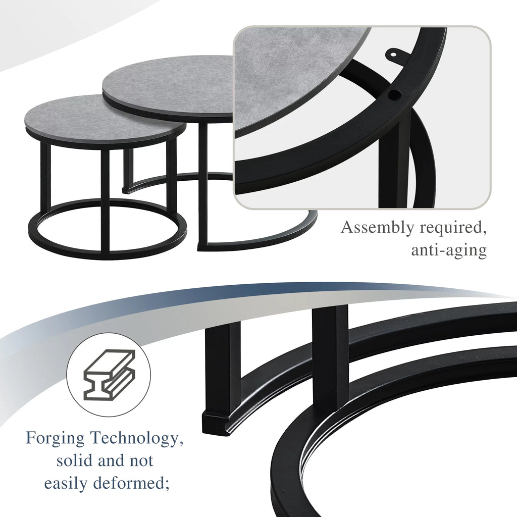 Round Nesting Coffee Table Set Metal Frame Gray D299346