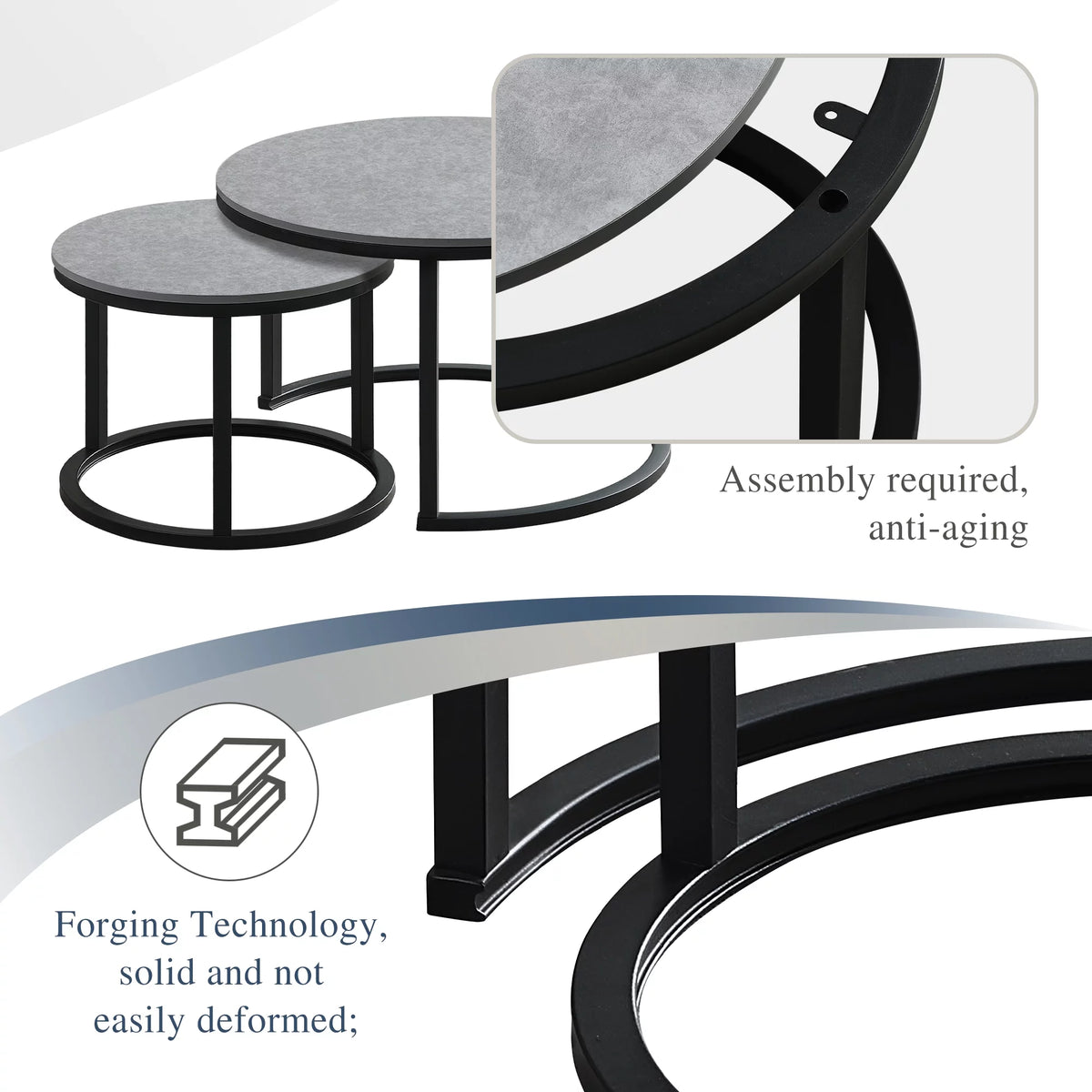 Round Nesting Coffee Table Set Metal Frame Gray D299346