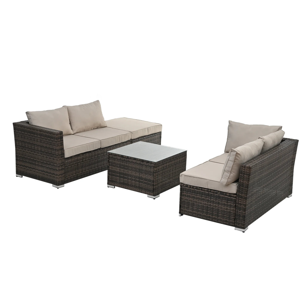 4 Piece All Weather Wicker Rattan Patio Sofa Set with Cushion and Glass Table L467078
