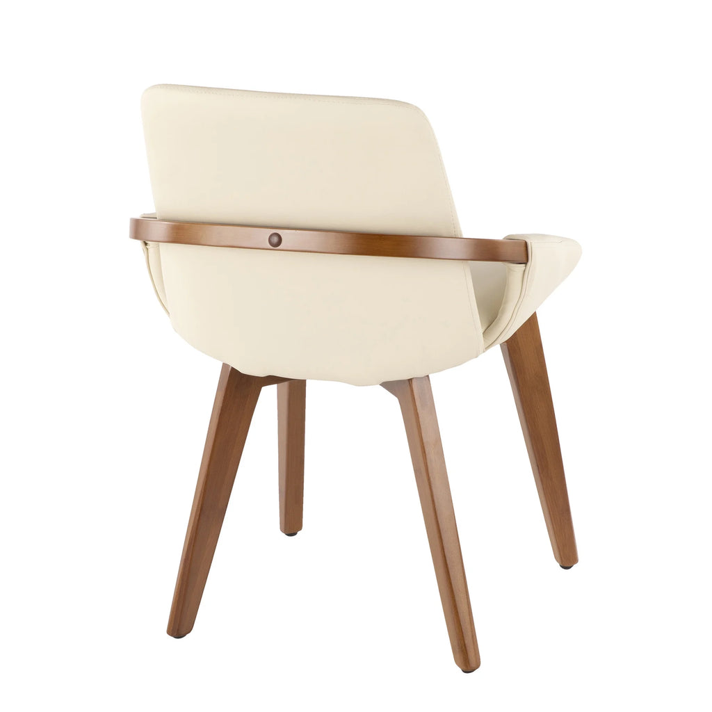 Mid-Century Chair in Walnut and Cream Faux Leather F2024