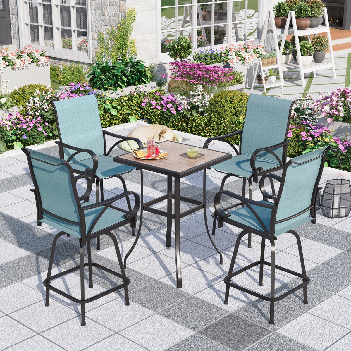 40" Black Patio Bar Table with Metal Frame S2034