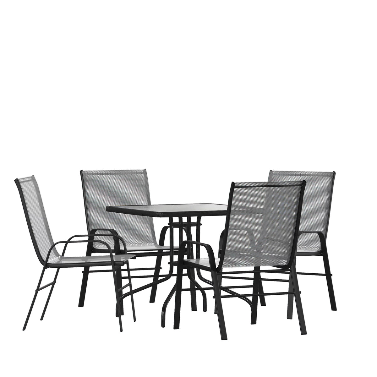 5 Piece Outdoor Patio Dining Set with Tempered Glass Table and 4 Gray Stack Chairs G6222