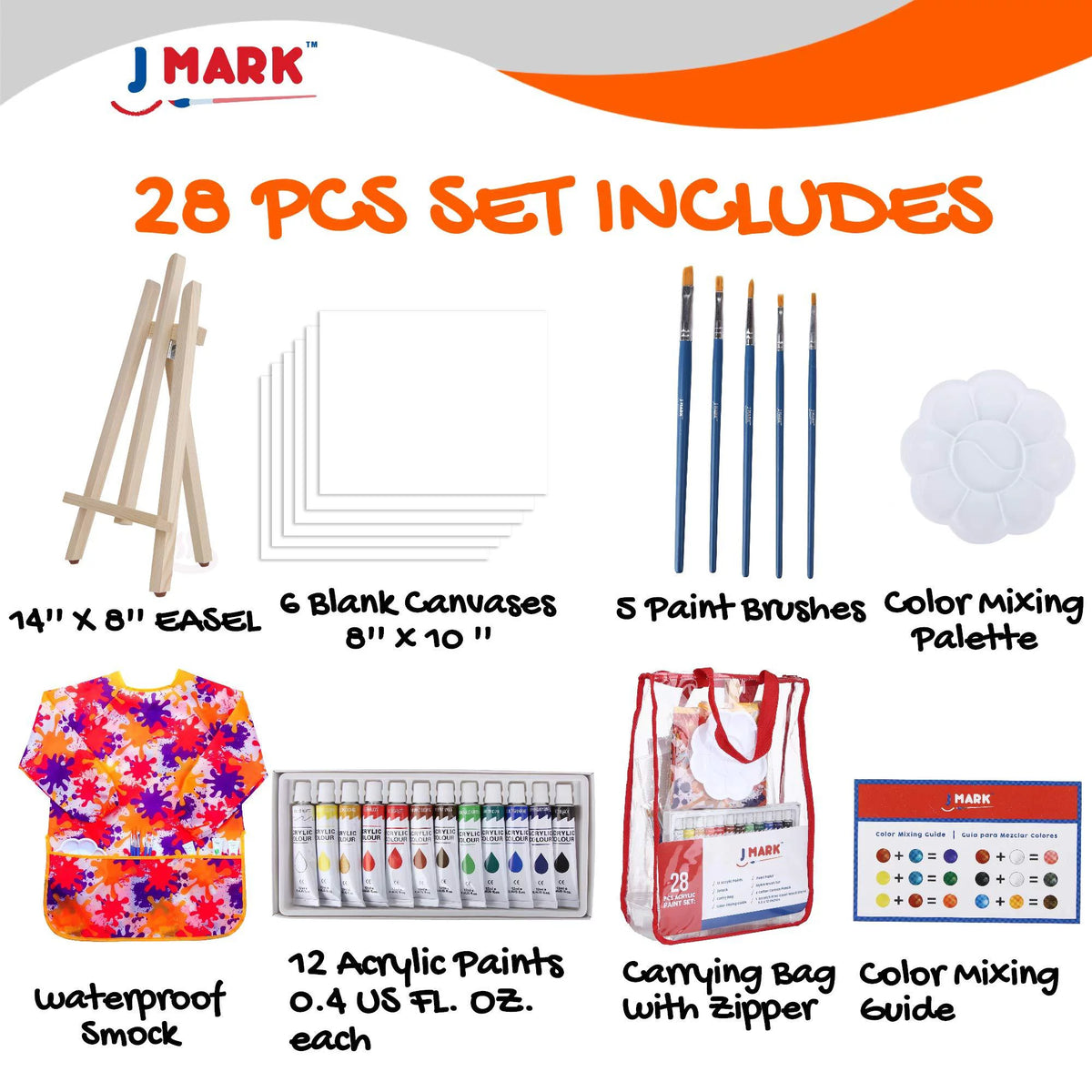 Acrylic Painting Kit with Storage Bag, Non Toxic Washable Paints, Wood Easel, Canvases, Brushes G370